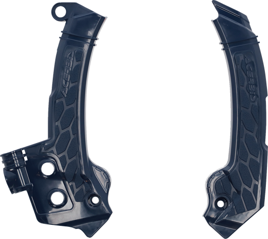Blue Acerbis X-Grip frame guards for motorcycle body protection, designed to fit with Bill's Exhausts branding.