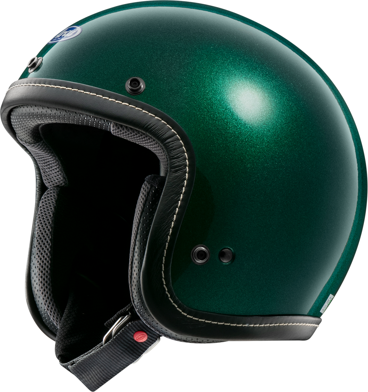 Arai Helmets Classic-V helmet in metallic green, medium size, featuring sleek design and ventilation details.