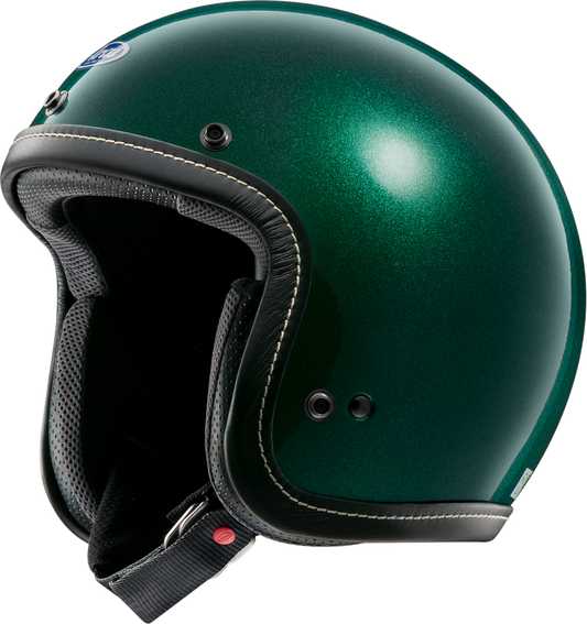 Arai Helmets Classic-V helmet in metallic green, large size, featuring a sleek aerodynamic design and secure chin strap.