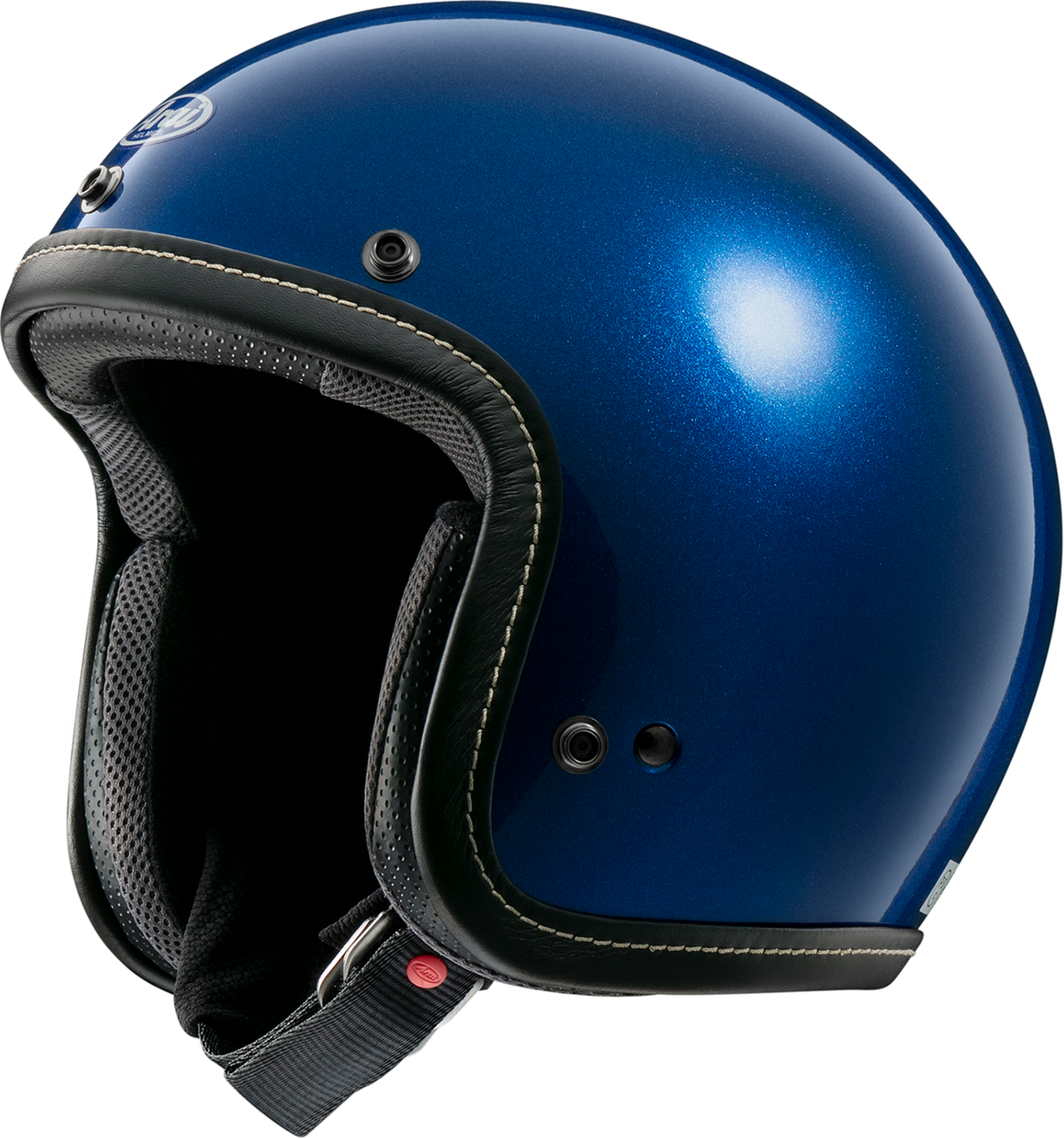 Arai Helmets Classic-V helmet in metallic blue with XL size, featuring sleek design and ventilation vents.