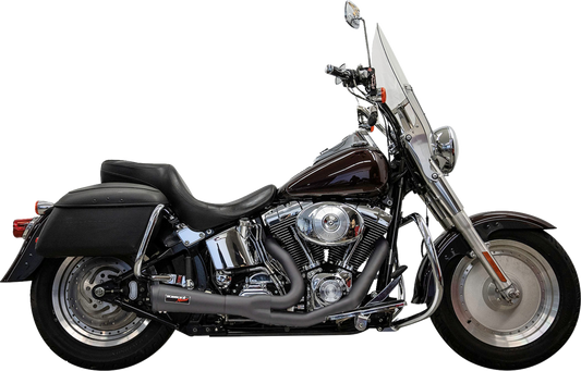 BASSANI XHAUST 2-into-1 Ripper exhaust system for Twin Cam Softails, short stainless steel motorcycle exhaust visible from the side.