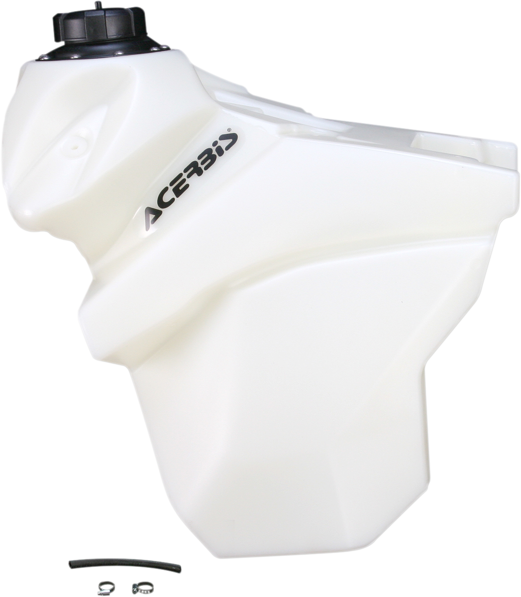 Acerbis natural gas tank for KTM motorcycles, 3-gallon capacity, shown with mounting details and body design in the image.