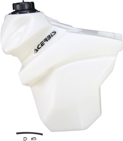 Acerbis natural gas tank for KTM motorcycles, 3-gallon capacity, shown with mounting details and body design in the image.