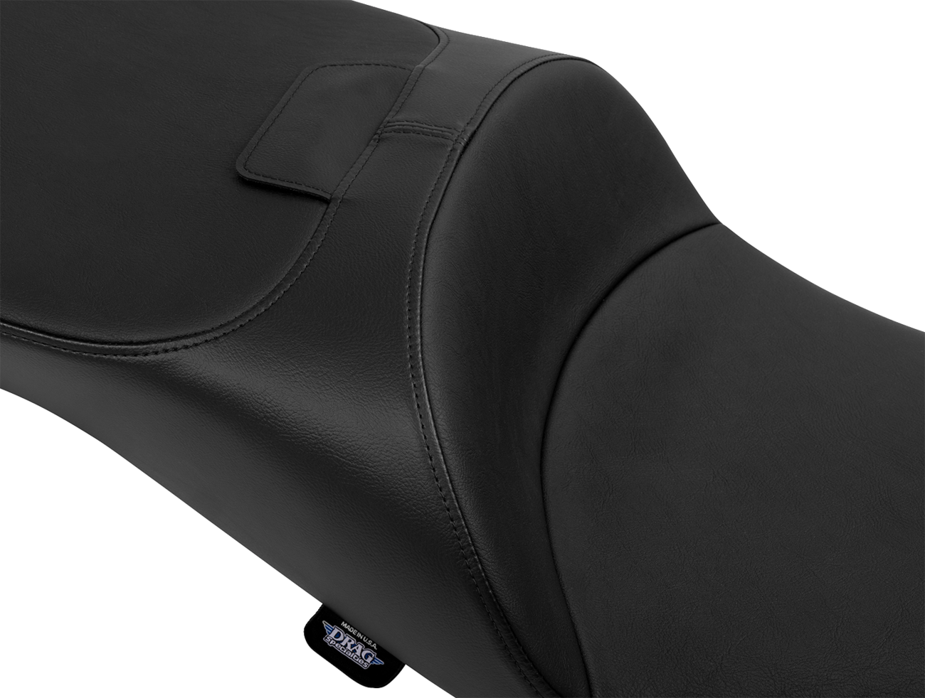 Drag Specialties extended reach Freedom seat for FLT/FLH motorcycles, vinyl, smooth finish, part 4696A, designed for comfortable riding.