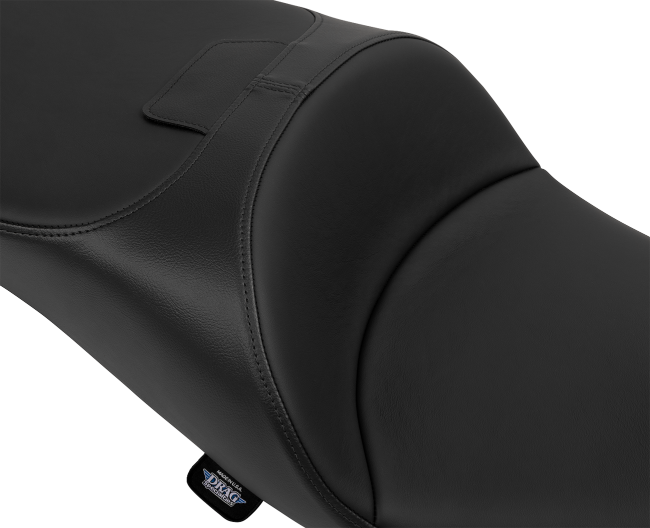 Extended reach Drag Specialties Freedom Seat for FLT/FLH motorcycles, featuring solar leather and smooth vinyl upholstery.