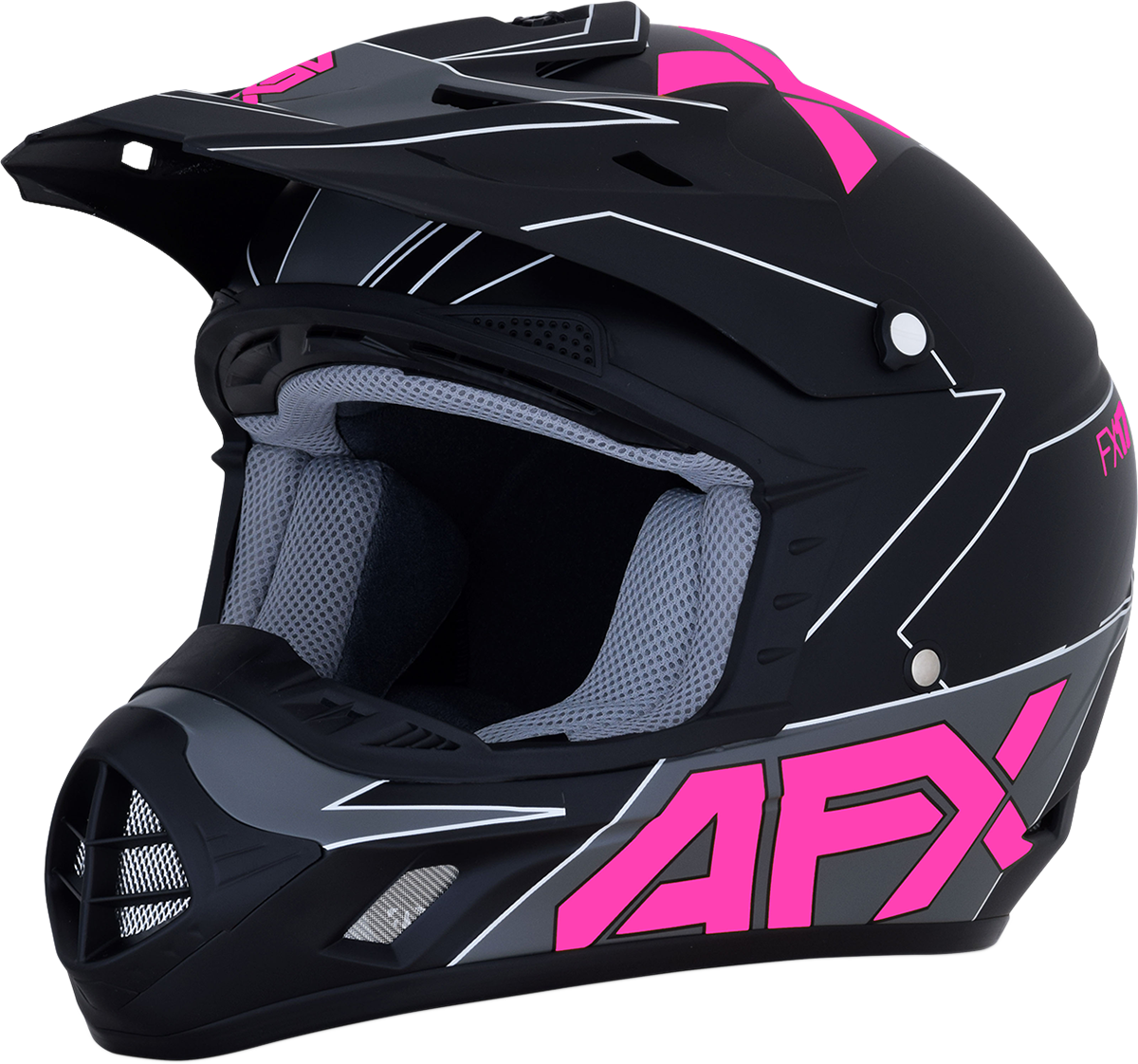 AFX FX-17 helmet by Bill's Exhausts in matte black and pink, XL size, showing the sleek, aerodynamic helmet design.