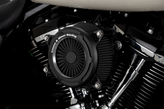 VANCE & HINES V02 Onyx black air intake kit for motorcycle, featuring sleek black design and high-performance air filter.