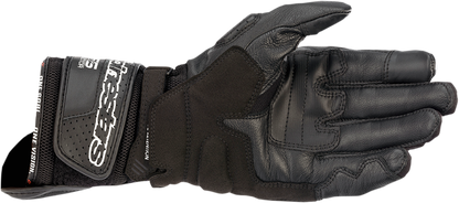 Black ALPINESTARS SP-8 V3 Air Gloves in large size, showing the lightweight, breathable design with protective knuckles and adjustable wrist strap.