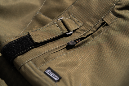 Bill's Exhausts ICON PDX3™ Overpant in olive, large size, showing the waterproof overpant with adjustable waist and durable fabric.