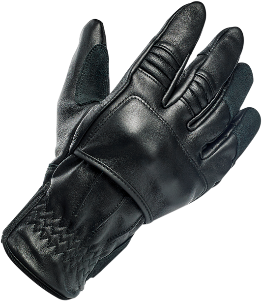 Black BILTWELL Belden gloves in size XS, made by Bill's Exhausts, featuring a snug fit and durable design for motorcycle riding.