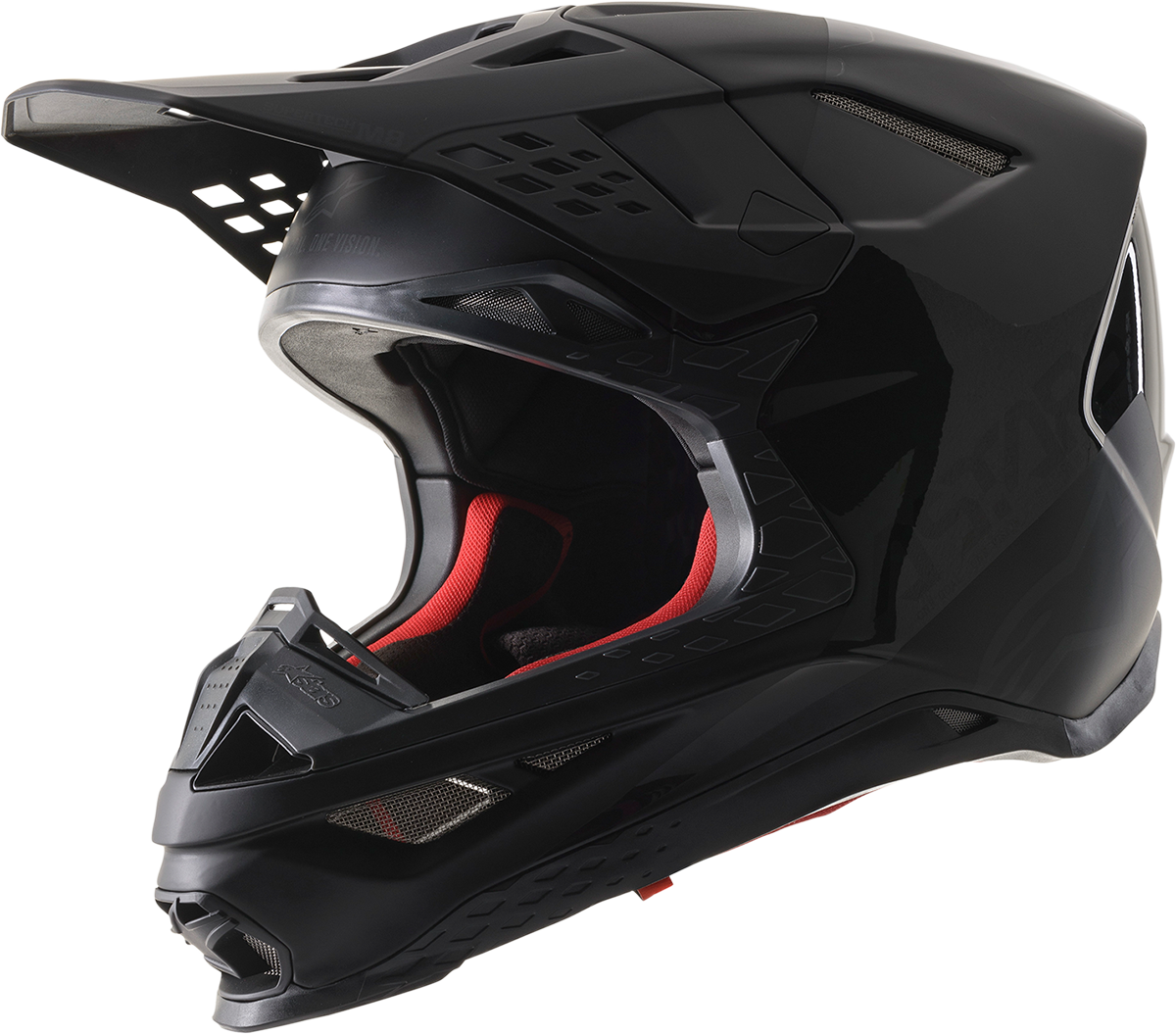 Alpinestars Supertech M8 helmet in black and gray with MIPS® protection, small size, shown in a side view.