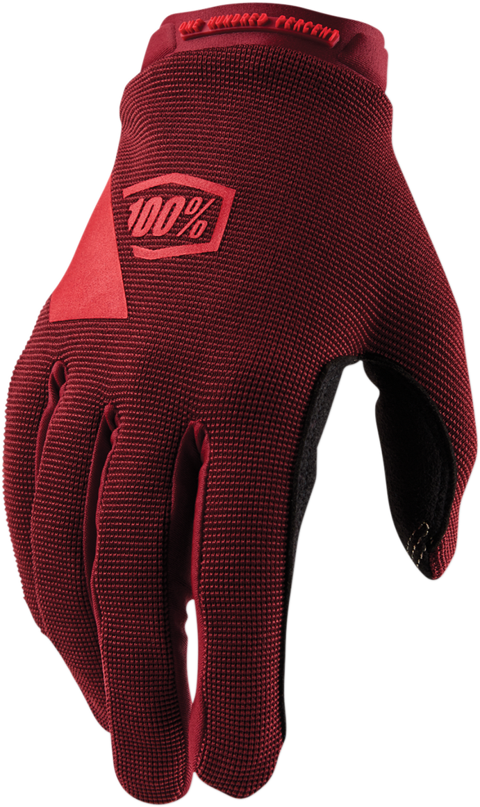 Women's Ridecamp Gloves in brick color by Bill's Exhausts, small size, showing the textured fabric and snug fit.