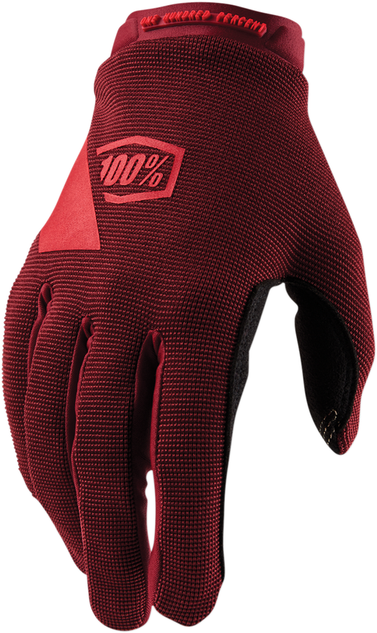 Women's Ridecamp Gloves in brick color by Bill's Exhausts, small size, showing the textured fabric and snug fit.
