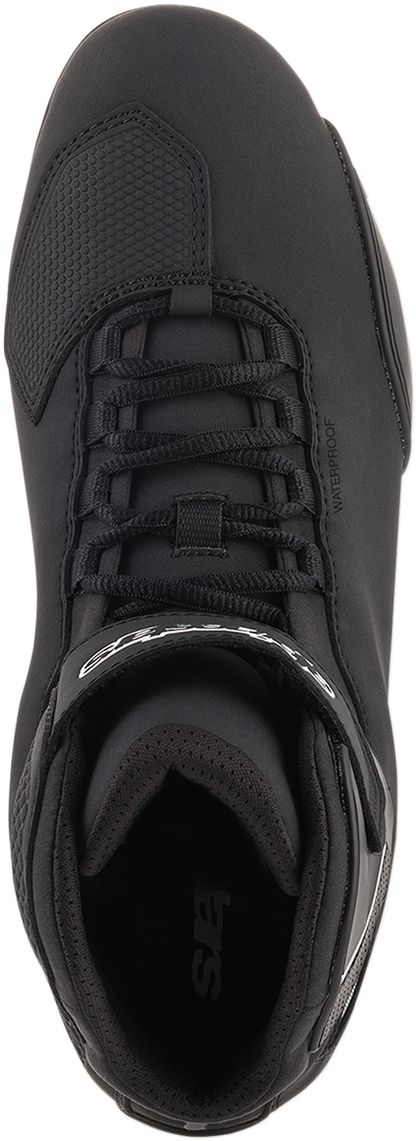Alpinestars Sektor black motorcycle shoes with US 11.5 size, featuring durable design and sporty style, displayed on a white background.