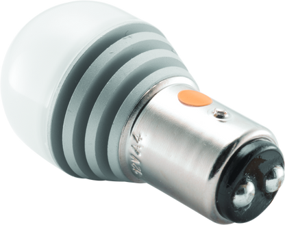 Kuryakyn two-circuit amber LED 1157 bulb for powersports vehicles, showing the bright LED design and dual circuitry