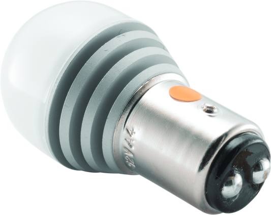 Kuryakyn two-circuit amber LED 1157 bulb for powersports vehicles, showing the bright LED design and dual circuitry