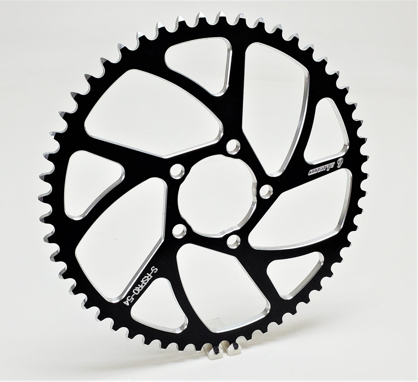 Warp 9 Racing E-Moto rear sprocket with 54 teeth, made of aluminum and stainless steel, compatible with Surron and Talaria bikes.