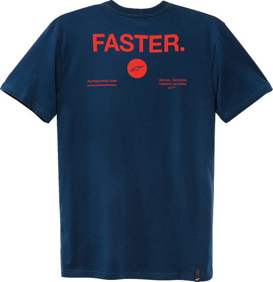 Navy Bill's Exhausts Alpinestars Faster T-Shirt in medium, featuring the Alpinestars logo and graphic design on the front.