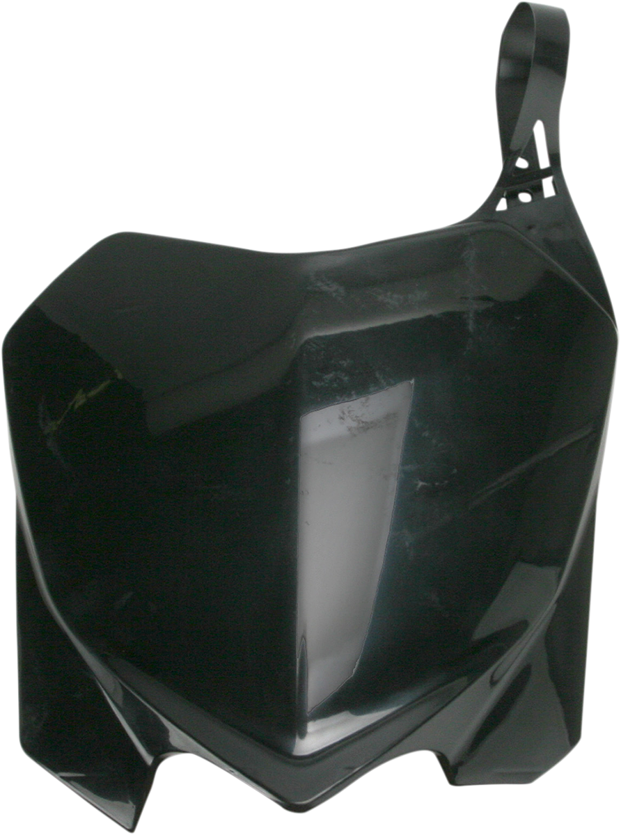 Black ACERBIS front number plate mounted on a motorcycle body, featuring the sleek design of the Bill's Exhausts brand.