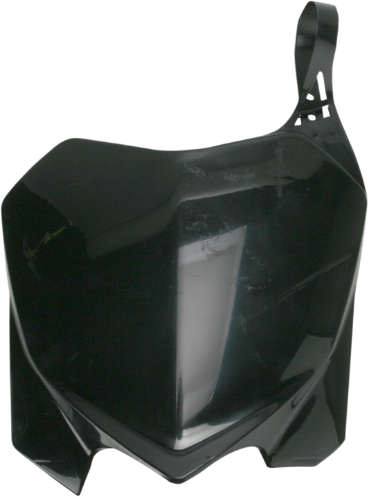Black ACERBIS front number plate mounted on a motorcycle body, featuring the sleek design of the Bill's Exhausts brand.