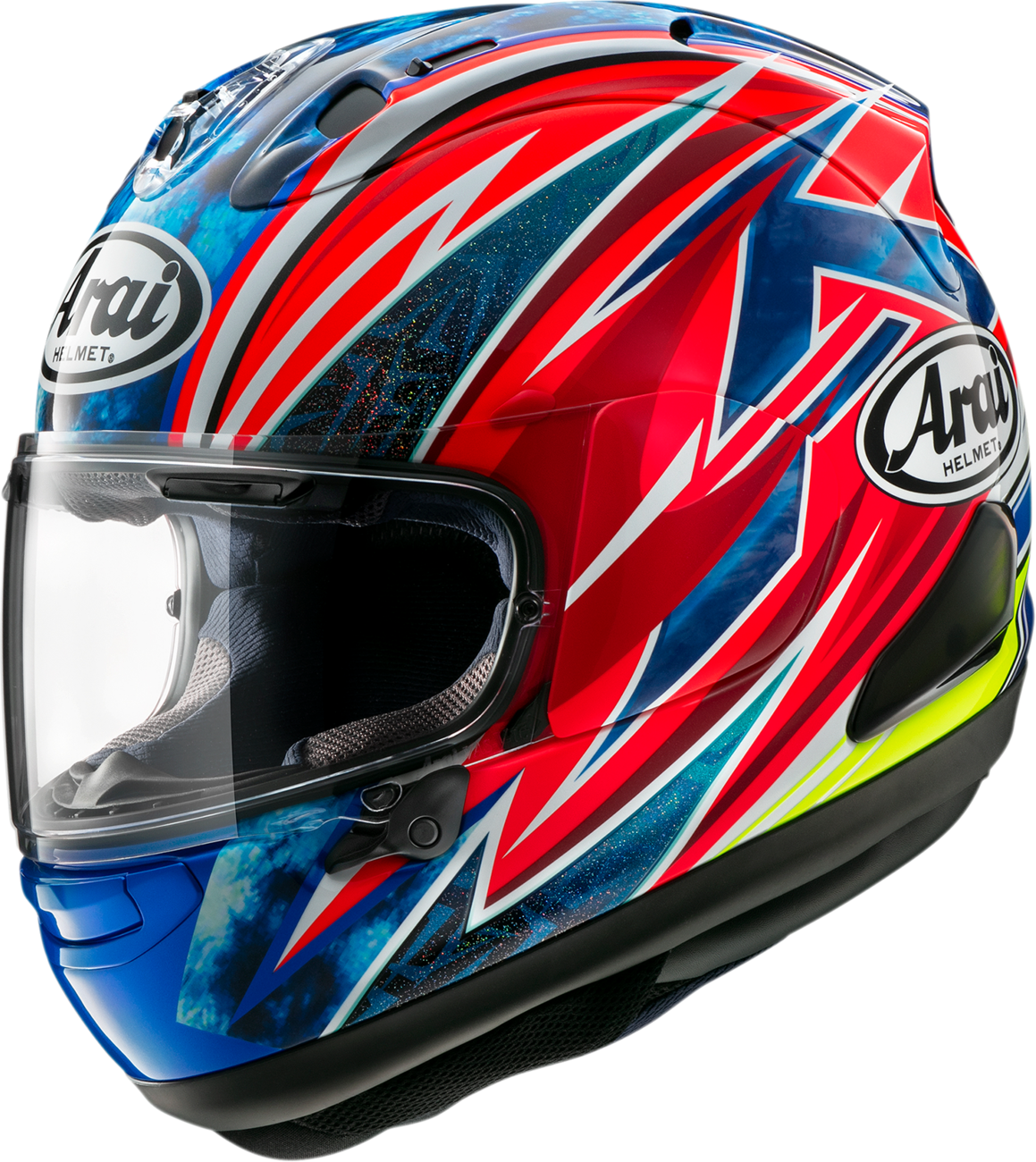 Arai Corsair-X Ogura motorcycle helmet with VAS shield mechanism and enhanced comfort, shown from the front.