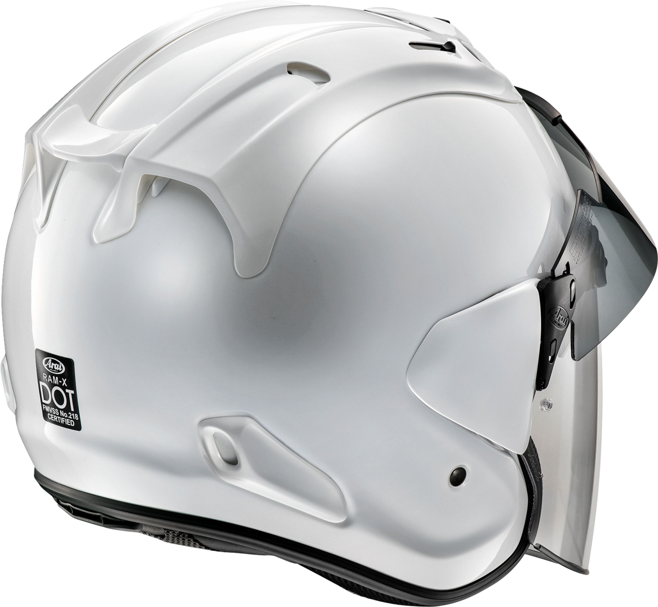 Arai Ram-X Diamond White motorcycle helmet in large size, featuring sleek design and ventilation vents.