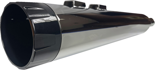 Chrome BASSANI XHAUST 4-1/2 inch straight can slip-on mufflers with black end cap for Twin Cam touring motorcycles.