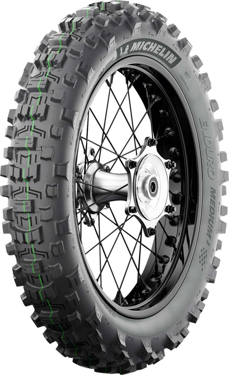 Michelin Enduro Medium 2 rear motorcycle tire 120/90-18 for off-road riding, featuring rugged tread for dirt and trail use.