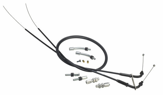 Domino Racing XM2 universal throttle cable kit with braided steel push/pull throttle cable, designed for motorcycle or ATV applications.