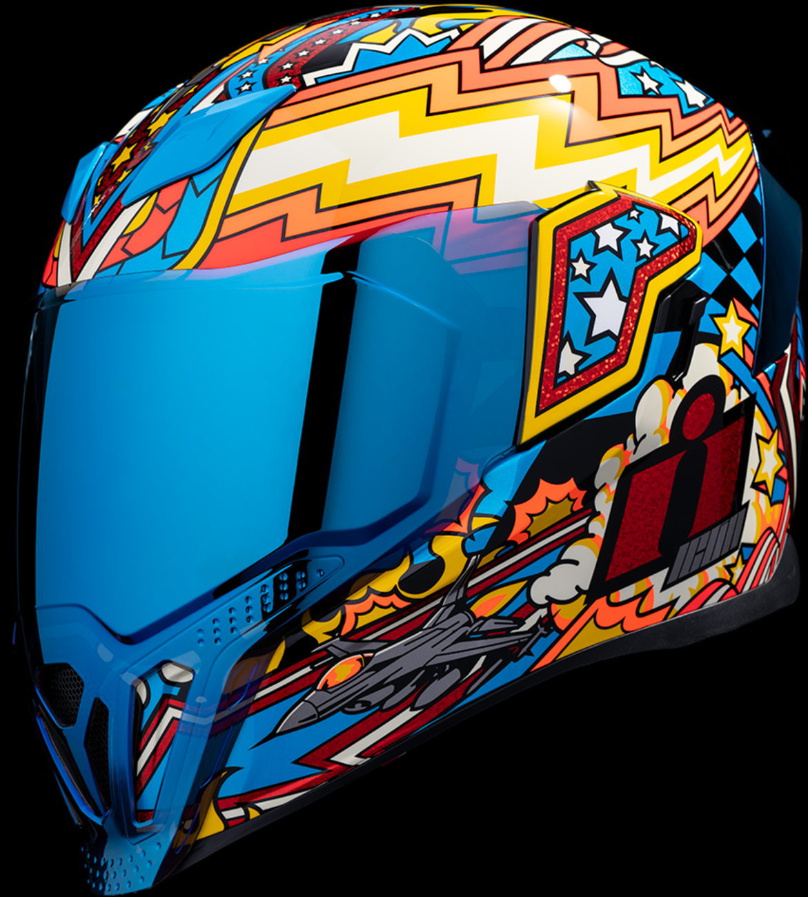 Bill's Exhausts ICON Airflite™ Helmet Flyboy in blue, 2XL, featuring aerodynamic design and clear visor for motorcycle riding.