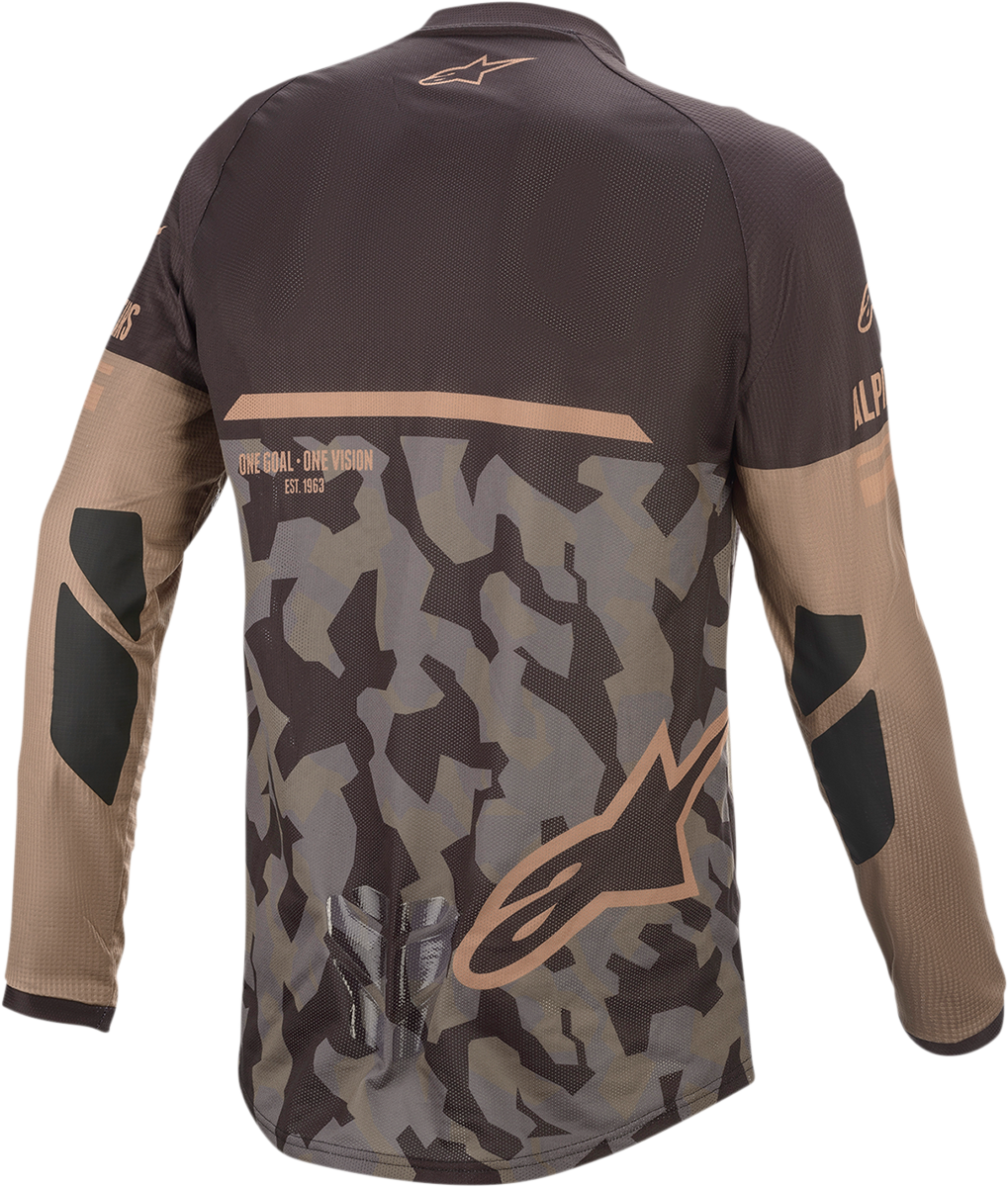 Alpinestars Venture-R jersey in camo and sand, medium size, featuring breathable fabric and motocross-inspired design.