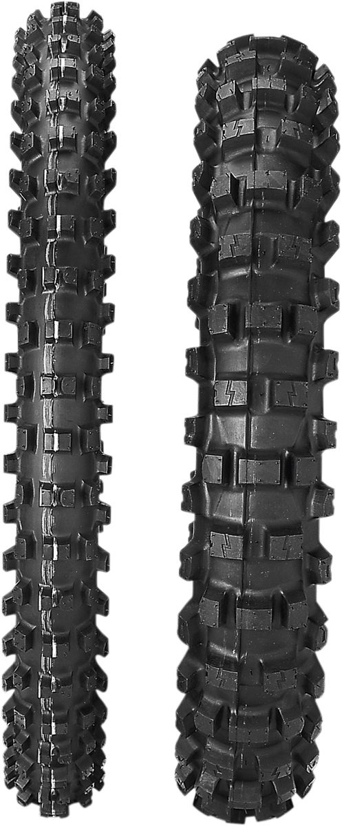 IRC iX07S front motorcycle tire 80/100-21 51M with tread pattern for off-road and street riding, featuring durable rubber construction.