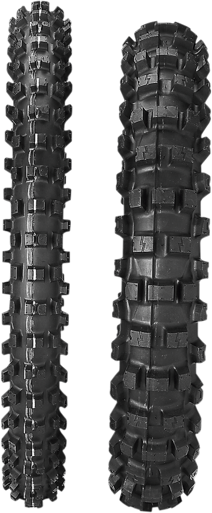 IRC iX07S front motorcycle tire 80/100-21 51M with tread pattern for off-road and street riding, featuring durable rubber construction.