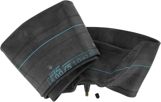 IRC T20036 16-inch motorcycle inner tube with side rubber valve, shown with valve and rubber edges for fitting inside motorcycle tires.