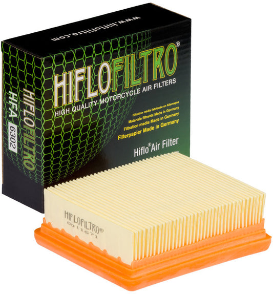 HIFLOFILTRO HFA6302 air filter for high-performance engines, showing a clean replacement filter with pleated paper design.