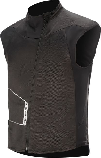 Black Alpinestars Heat Tech vest worn by a person, showcasing the close-fitting design and lightweight material.