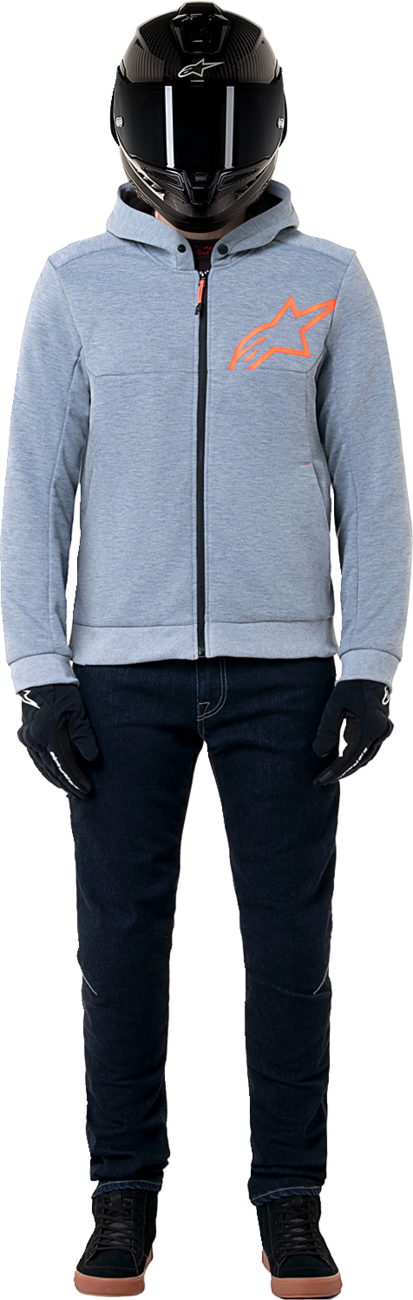 Alpinestars Chrome v2 Sport Hoodie in Heather Gray and Red Fluo, medium size, featuring the Alpinestars logo and sporty design.