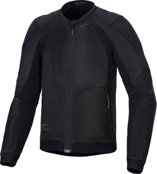 Alpinestars Troop-Air jacket in black, size large, featuring lightweight motorcycle riding gear with protective padding.