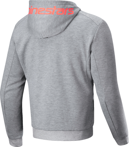 Alpinestars Chrome v2 Sport Hoodie in Heather Gray and Red Fluo, XL, featuring a sleek design and comfortable fit for motorcycle riding.