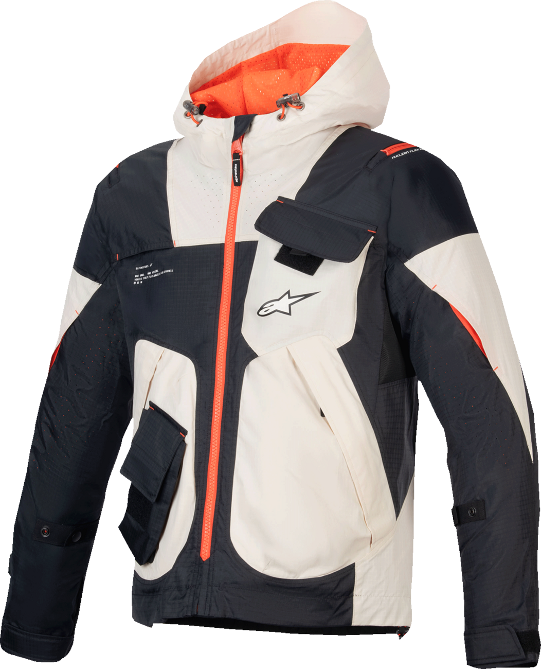 Alpinestars Mogress Air Jacket in black, almond, and hot orange, medium size, with visible ventilation panels and sporty design.