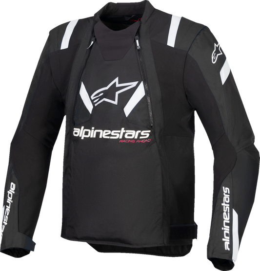 Alpinestars T-Stunt Air motorcycle jacket in black and white, lightweight and breathable, size medium, designed for riding comfort.