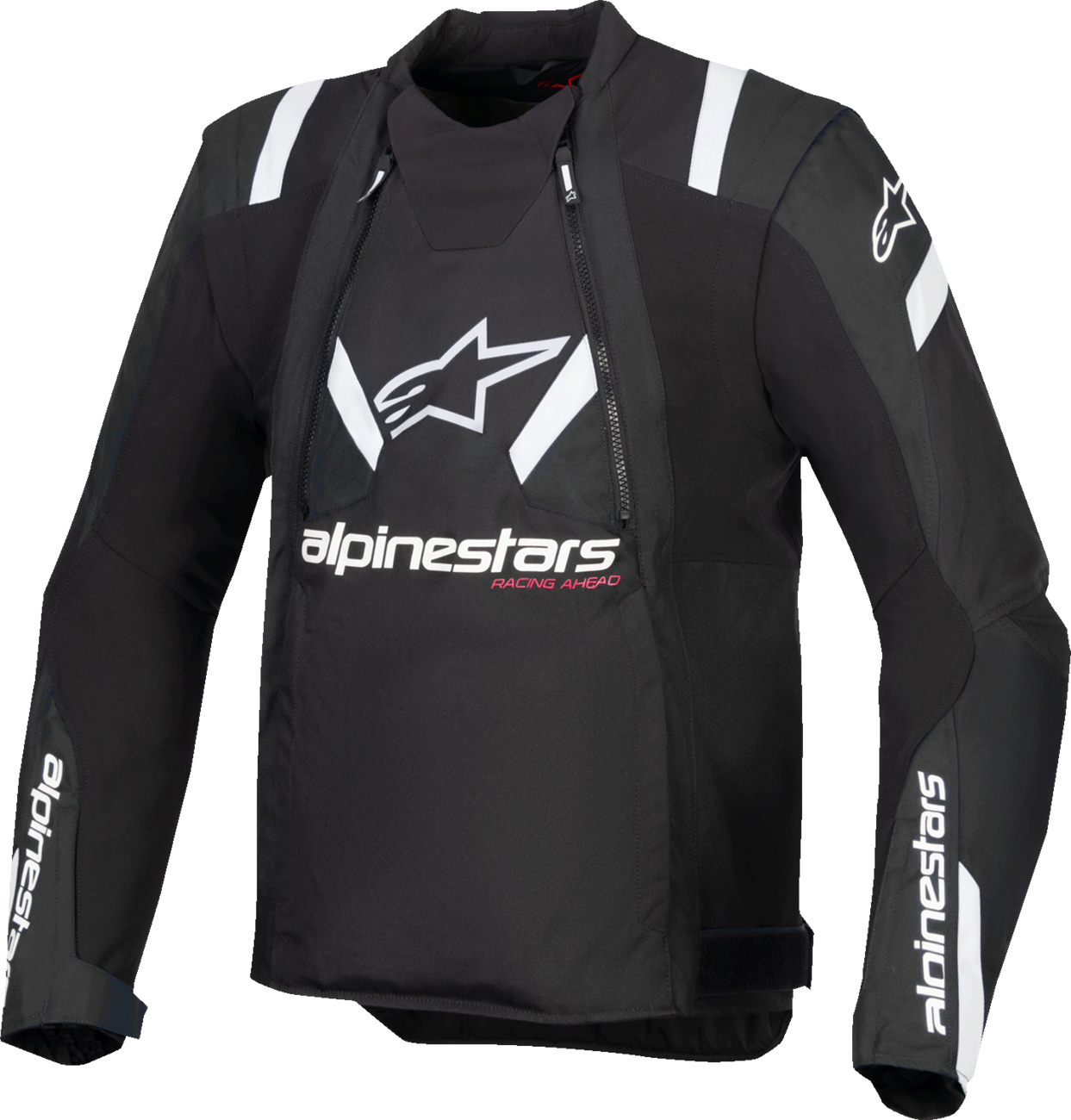 Alpinestars T-Stunt Air motorcycle jacket in black and white, lightweight and breathable, size 3XL, with protective armor details.