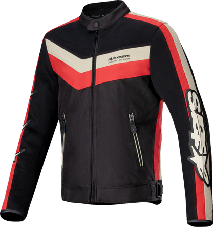 Alpinestars T-Dyno Air motorcycle riding jacket in black and bright red, featuring durable protective gear and ventilation.