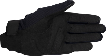 Alpinestars Stella Reef V2 motorcycle gloves in black and white, size large, showing textured finger and palm details.