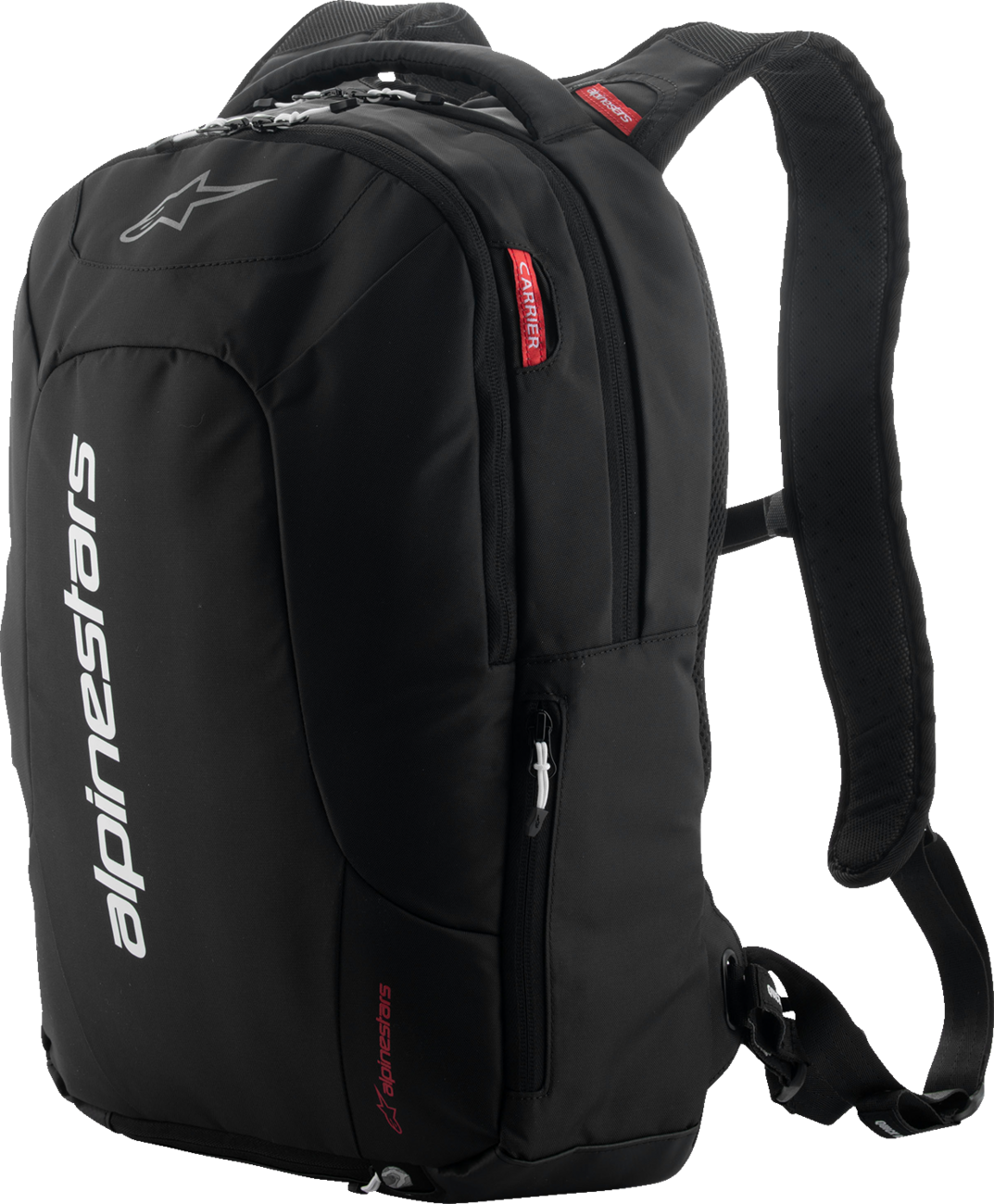 Alpinestars City Hunter Backpack V2 in black and white with multiple compartments and padded shoulder straps.