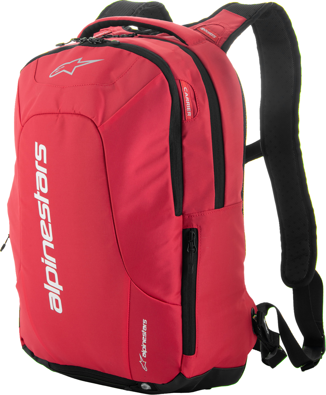 Alpinestars City Hunter Backpack V2 in red and black, designed for commuting and riding, featuring multiple compartments and durable straps.
