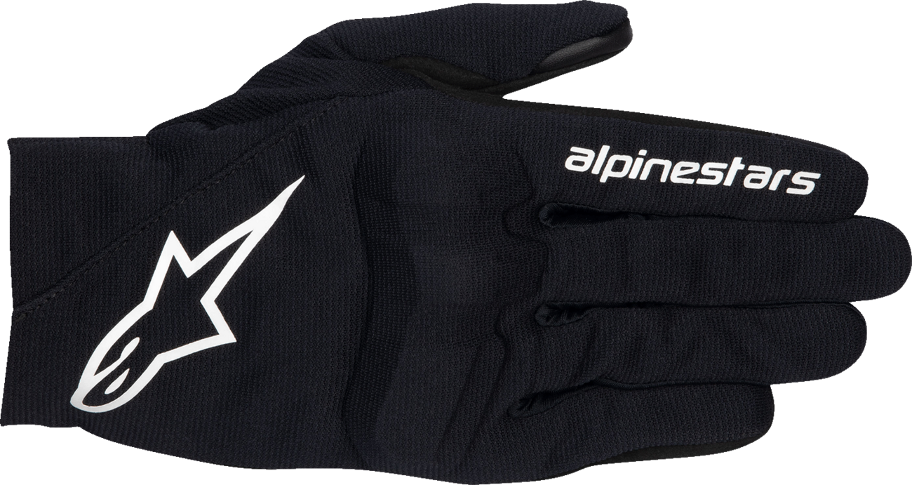 Alpinestars Reef V2 motorcycle gloves in black and white, size 3XL, featuring reinforced protection and comfortable fit.