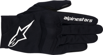 Alpinestars Reef V2 motorcycle gloves in black and white, size 3XL, featuring reinforced protection and comfortable fit.
