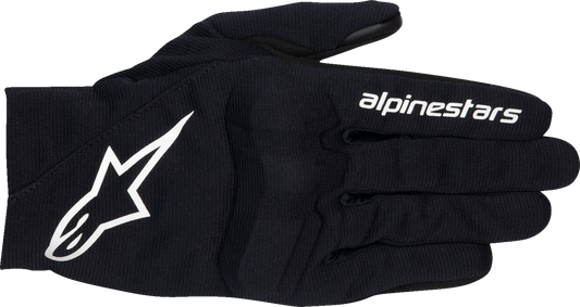 Alpinestars Reef V2 motorcycle gloves in black and white, size 3XL, featuring reinforced protection and comfortable fit.