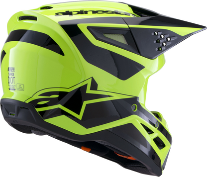 Alpinestars SM3 motorcycle helmet in gloss yellow fluo and black, featuring a sleek aerodynamic design and large ventilation vents.